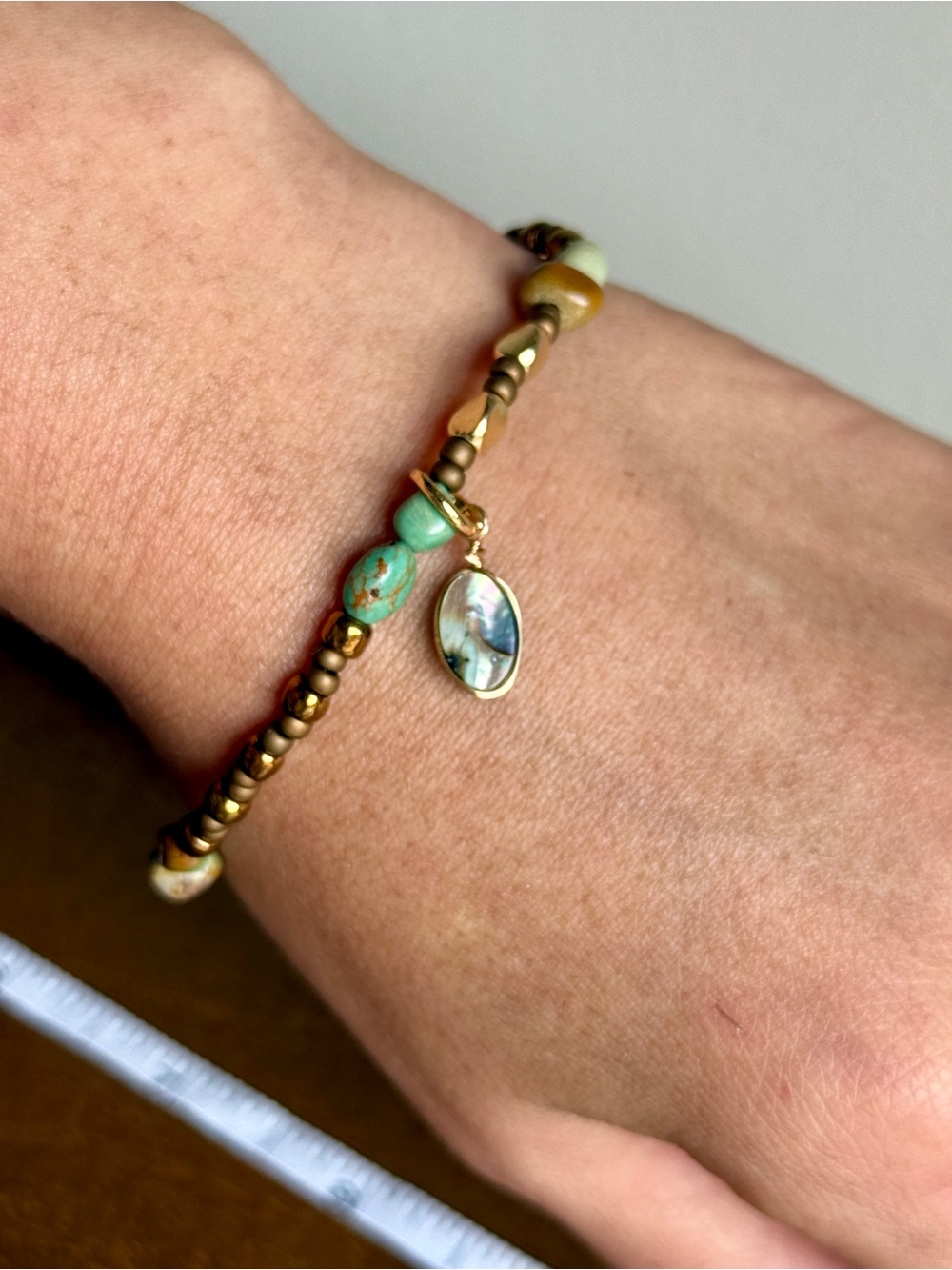 Beaded Multi-Color turquoise and 18k Gold plated Bracelet with Gold Charm